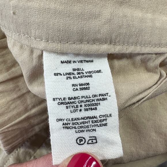Theory Basic Pull On Pants Womens 12 Khaki Organic Crunch Wash Linen Crop Ankle - Picture 5 of 12